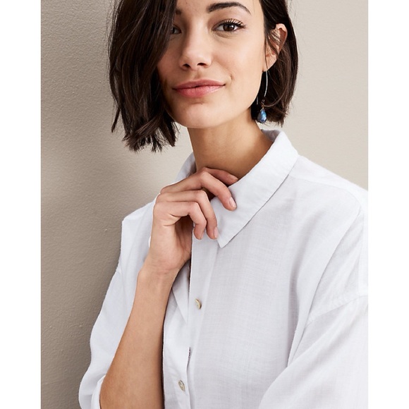 Eileen Fisher • white Classic Collar Shirt button down tunic Tencel hi low - Picture 7 of 14